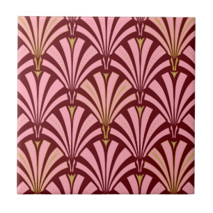Art Deco fan pattern - pink and maroon Tile