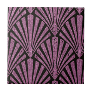 Art Deco,fan pattern, pink,black,metallic,vintage, Tile