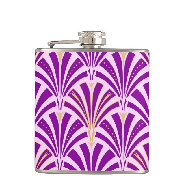 Art Deco fan pattern - purple and orchid Hip Flask (Front)