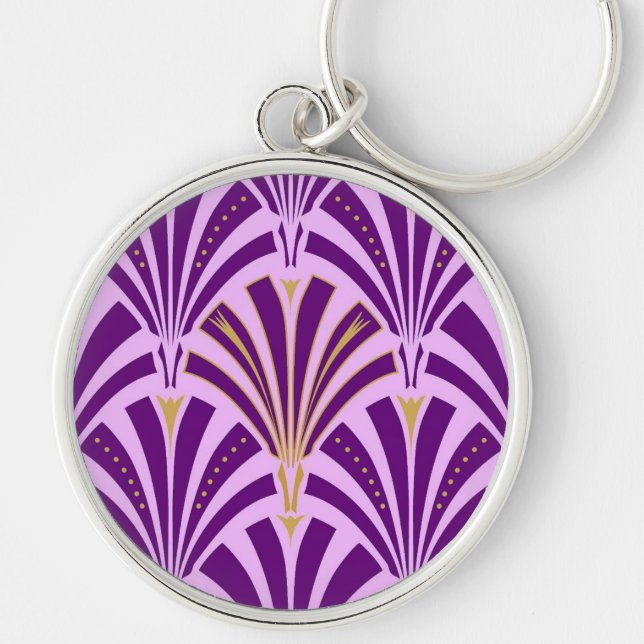 Art Deco fan pattern - purple and orchid Keychain (Front)
