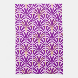 Art Deco fan pattern - purple and orchid Kitchen Towel