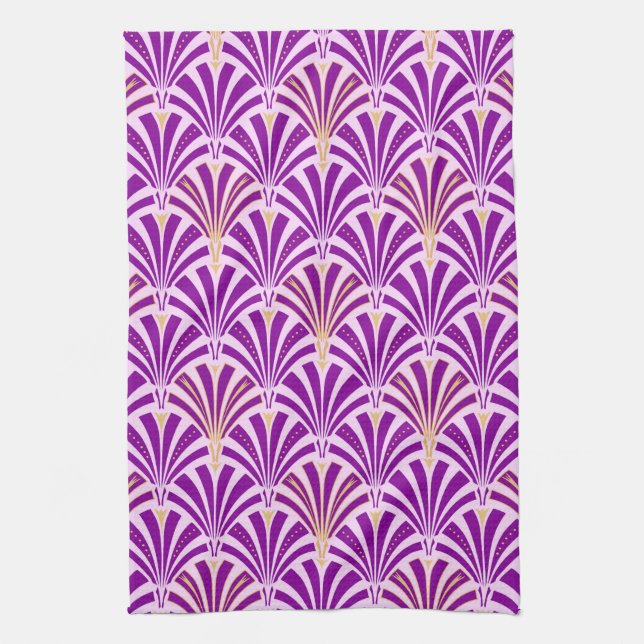 Art Deco fan pattern - purple and orchid Kitchen Towel (Vertical)