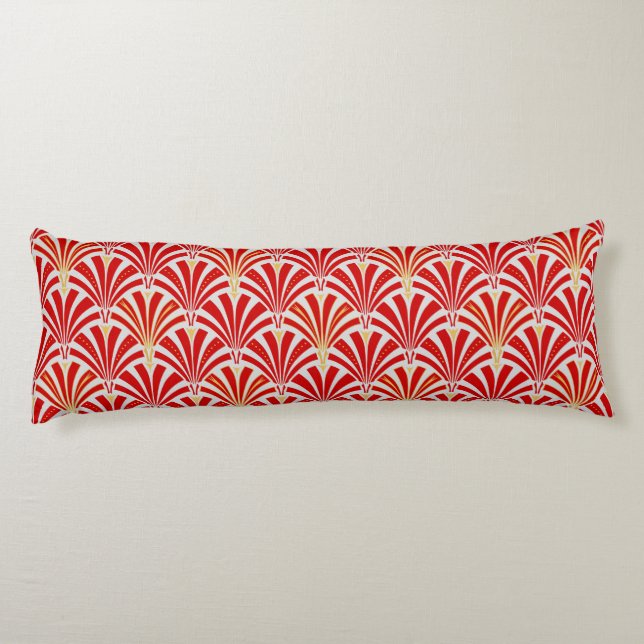 Art Deco fan pattern - red on pearl grey Body Pillow (Back)