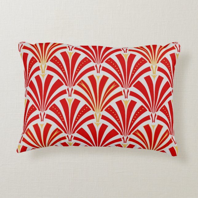 Art Deco fan pattern - red on pearl grey Decorative Pillow (Back)