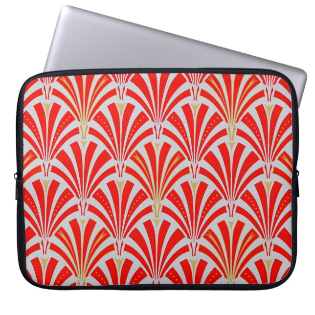 Art Deco fan pattern - red on pearl grey Laptop Sleeve (Front)