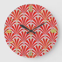 Art Deco fan pattern - red on pearl grey