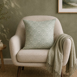 Art Deco Fan Pattern Sage Green Throw Pillow
