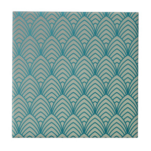 Art deco, fan pattern, teal, white, fan pattern, c tile