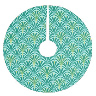 Art Deco fan pattern - turquoise on aqua Brushed Polyester Tree Skirt