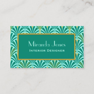 Art Deco fan pattern - turquoise on aqua Business Card
