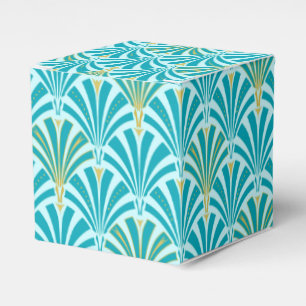 Art Deco fan pattern - turquoise on aqua Favor Box