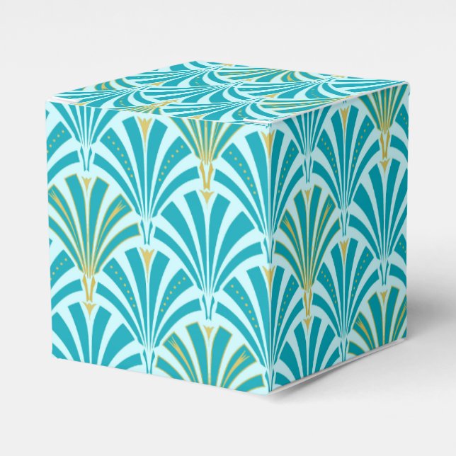 Art Deco fan pattern - turquoise on aqua Favor Box (Front Side)