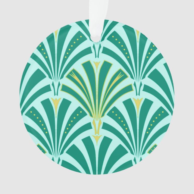 Art Deco fan pattern - turquoise on aqua Ornament (Front)