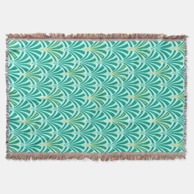 Art Deco fan pattern - turquoise on aqua Throw Blanket (Front)