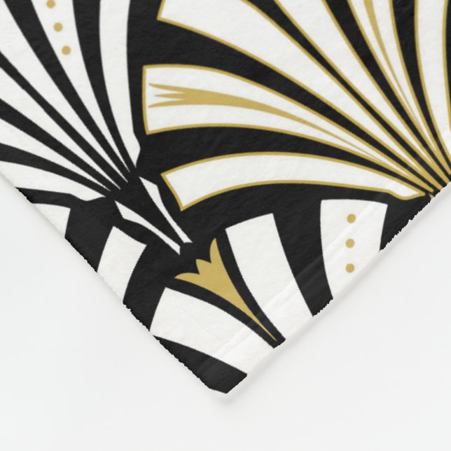 Art Deco fan pattern - white and black Fleece Blanket (Corner)