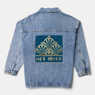 Art deco fan shell design gold blue roaring 20's denim jacket