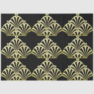Art deco fan shell pattern black and gold vintage  tissue paper