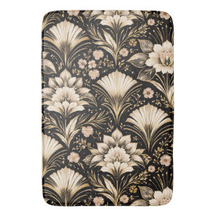 Art Deco Fan Style Floral Pattern Bath Mat