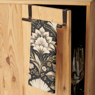 Art Deco Fan Style Floral Pattern Kitchen Towel