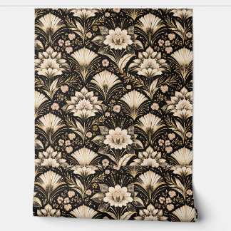 Art Deco Fan Style Floral Pattern Wallpaper