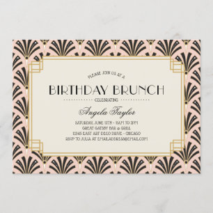 Art Deco Fans Birthday Brunch in Blush Pink Invitation