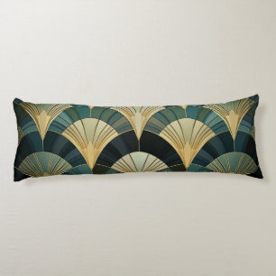 Art Deco fans - Gold on Emerald Body Pillow