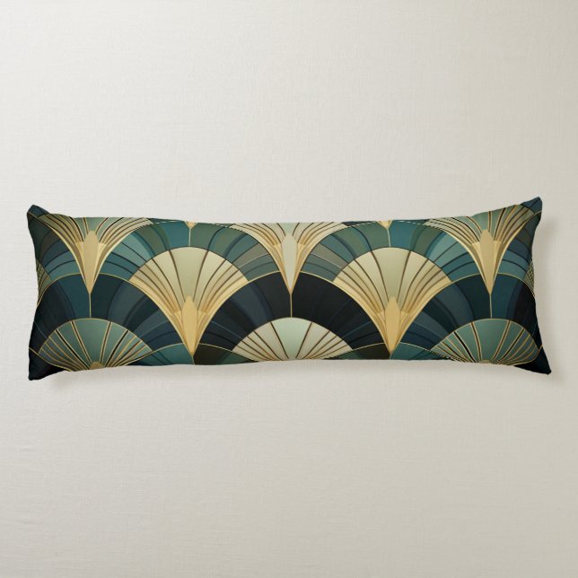 Art Deco fans - Gold on Emerald Body Pillow (Back)