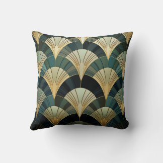 Art Deco fans - Gold on Emerald Throw Pillow