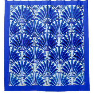 ART DECO FANS IN ROYAL BLUE SHOWER CURTAIN