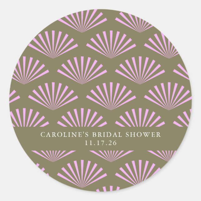 Art Deco Fans Olive and Lilac Bridal Shower Custom Classic Round Sticker (Front)
