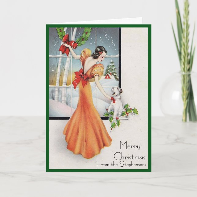 Art Deco Fashion Christmas Tree Retro Blank Inside Holiday Card (Front)