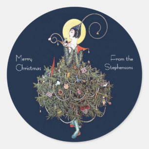 Art Deco Fashion Christmas Tree Retro Classic Round Sticker