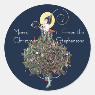 Art Deco Fashion Christmas Tree Retro Classic Round Sticker