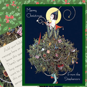 Art Deco Fashion Christmas Tree Retro Holiday Card