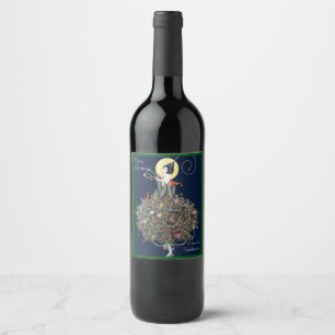 Art Deco Fashion Christmas Tree Retro Wine Label