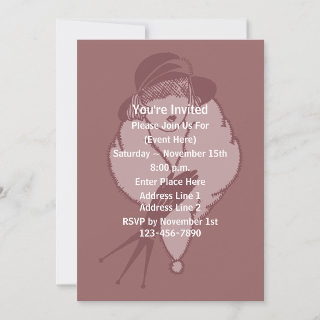 Art Deco Fashion Lady In Hat Design Party Invitation (Front)