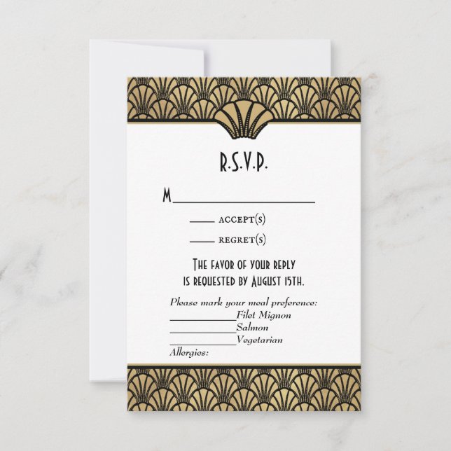 Art Deco Faux Gold Black Classic Wedding RSVP (Front)