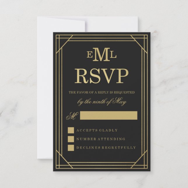 Art déco Faux Gold Foil | RSVP pour mariage (Devant)