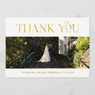 Art Deco Faux Gold on White   Photo Thank You Card