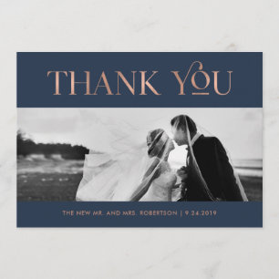 Art Deco Faux Rose Gold on Navy   Photo Thank You Card