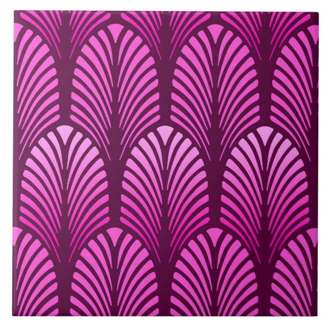 Art Deco Feather Pattern, Amethyst Purple Tile (Front)