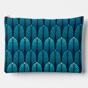 Art Deco Feather Pattern, Cerulean Blue  Accessory Pouch