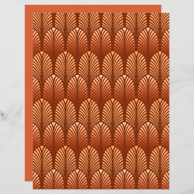 Art Deco Feather Pattern, Copper and Brown  (Front/Back)