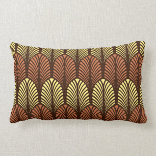 Art Deco Feather Pattern, Dark Brown and Rust Lumbar Pillow