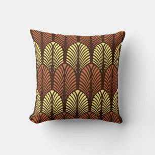 Art Deco Feather Pattern, Dark Brown and Rust Throw Pillow
