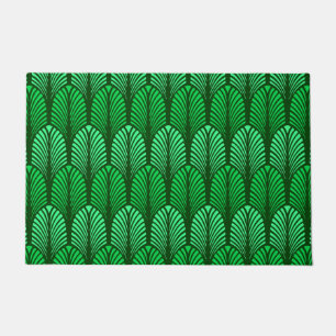 Art Deco Feather Pattern, Emerald Green Doormat