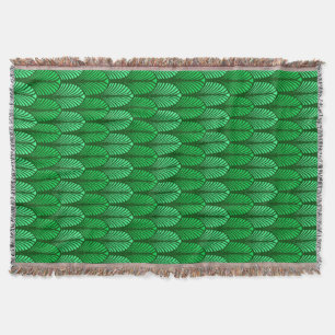 Art Deco Feather Pattern, Emerald Green Throw Blanket