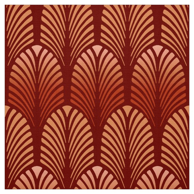 Art Deco Feather Pattern, Mandarin Orange Fabric (Swatch)