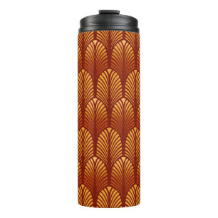 Art Deco Feather Pattern, Mandarin Orange Thermal Tumbler