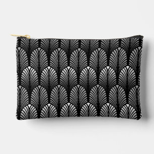 Art Deco Feather Pattern, Silver Grey and Black  Accessory Pouch